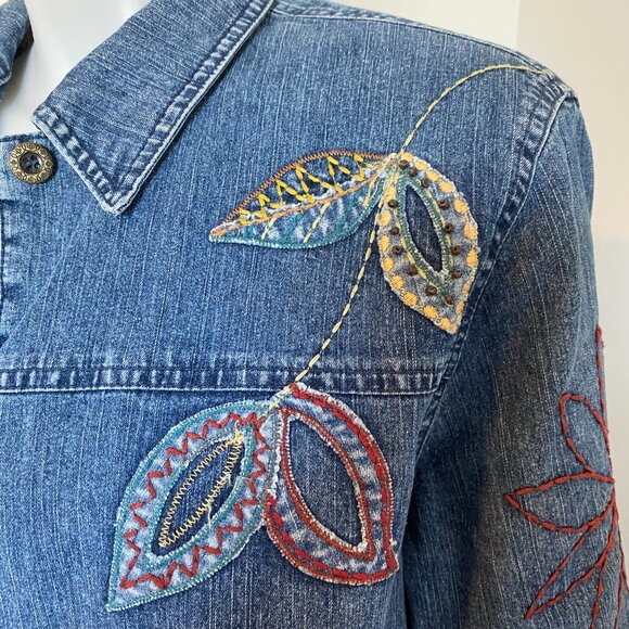 Women's Denim Floral Embroidered Jacket Flower Power - Picture 8 of 10